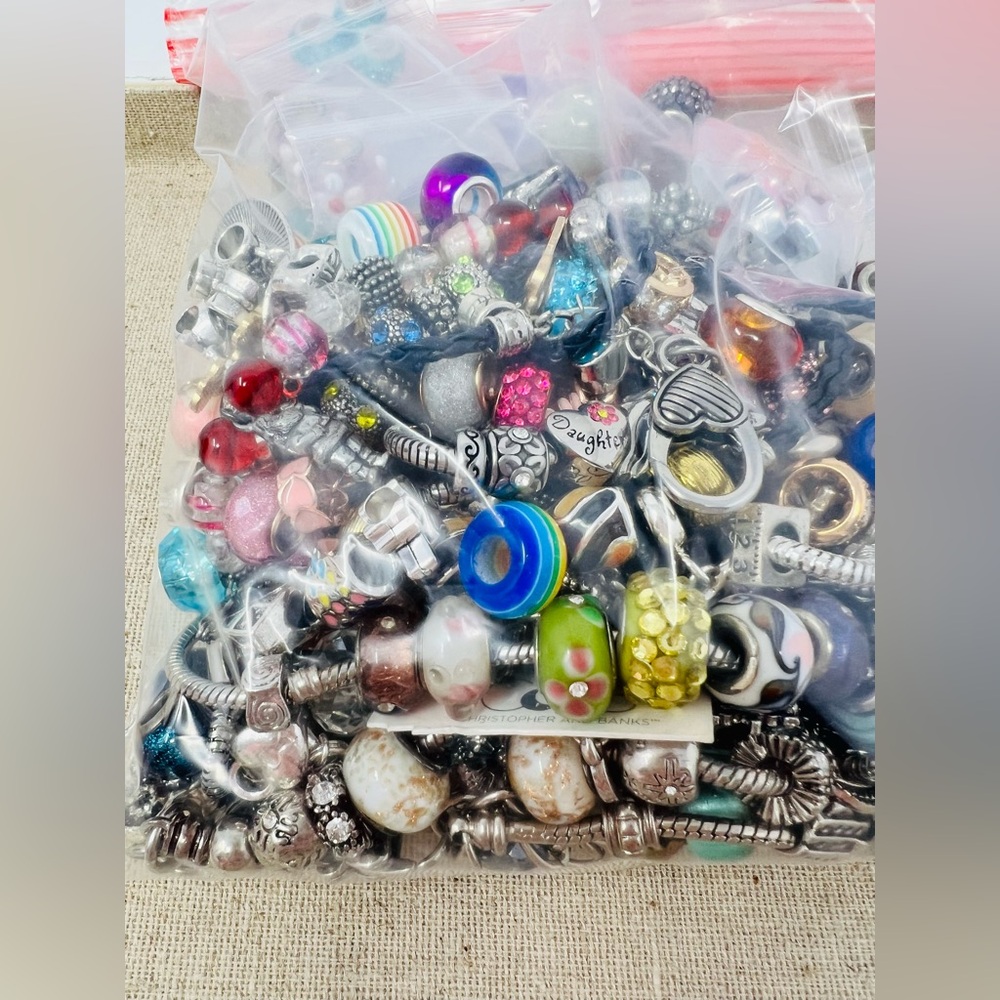 Silver & Gold Tone Glass Beaded Charm Bracelet, Necklace Jewelry Making Lot 8LBS - Picture 8 of 16